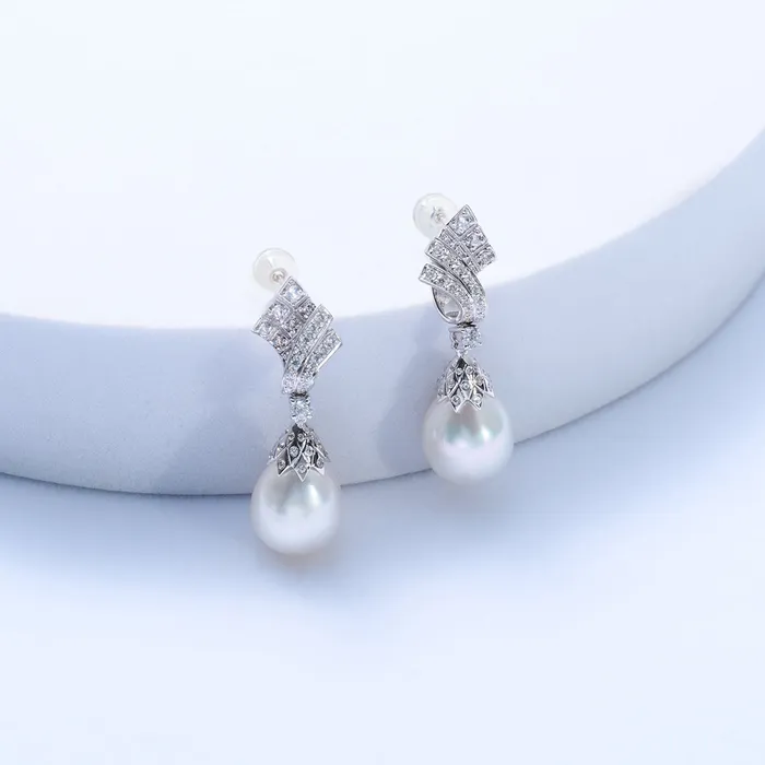 18k Solid Gold Australian White Pearl Earring KE00228 Pearly Lustre Earrings