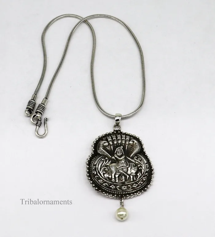 925 sterling silver handmade Hindu idol lord Krishna with cow pendant tribal temple jewelry stunning god krishna belly dance jewelry nsp430 TRIBAL ORNAMENTS Necklaces
