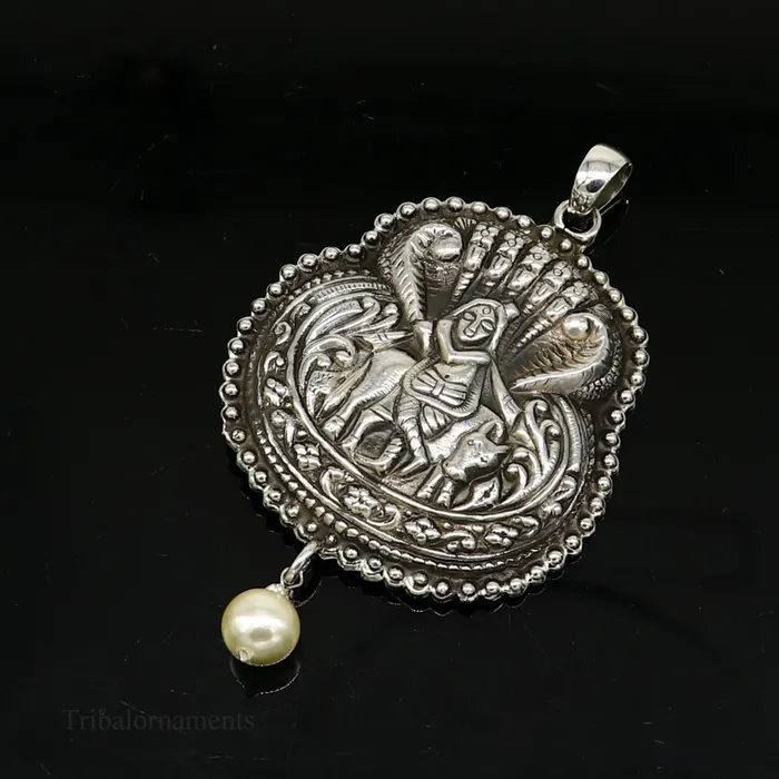 925 sterling silver handmade Hindu idol lord Krishna with cow pendant tribal temple jewelry stunning god krishna belly dance jewelry nsp430 TRIBAL ORNAMENTS Necklaces