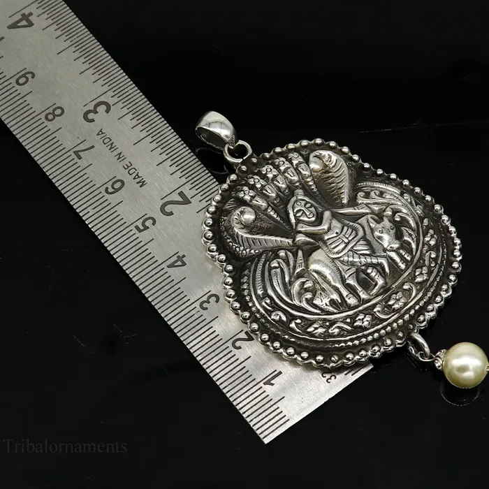 925 sterling silver handmade Hindu idol lord Krishna with cow pendant tribal temple jewelry stunning god krishna belly dance jewelry nsp430 TRIBAL ORNAMENTS Necklaces