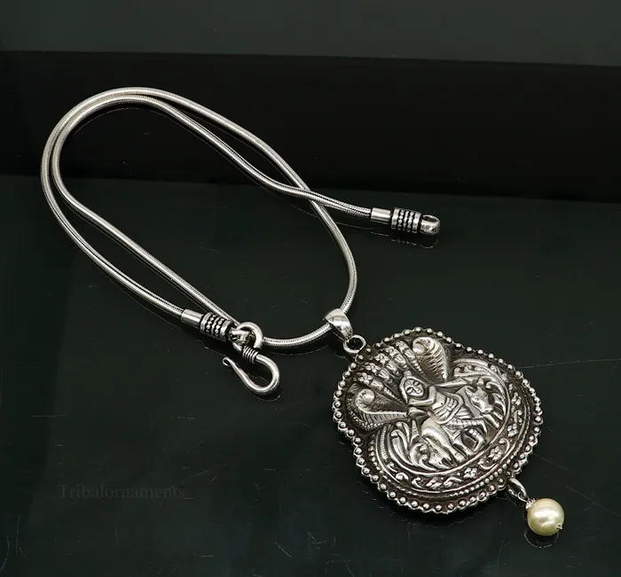 925 sterling silver handmade Hindu idol lord Krishna with cow pendant tribal temple jewelry stunning god krishna belly dance jewelry nsp430 TRIBAL ORNAMENTS Necklaces
