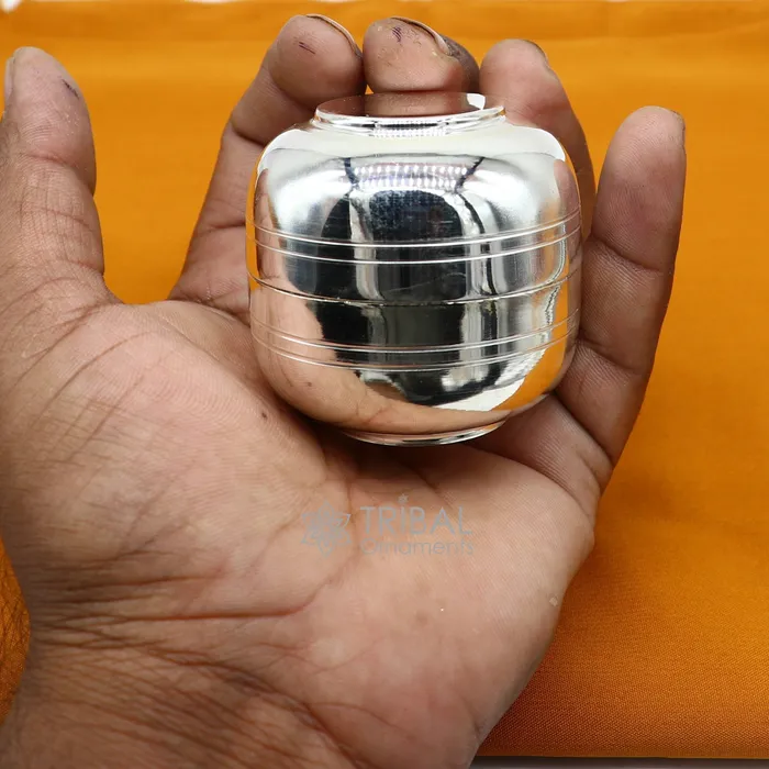 999 fine silver handmade gorgeous small idols Prasadam box trinket box container box solid silver puja article utensils su1107 TRIBAL ORNAMENTS Necklaces
