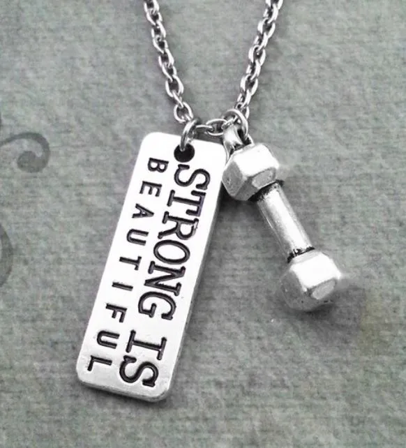 alice Necklaces AZ296 Silver Strong is Beautiful Dumbbell Necklace with FREE EARRINGS