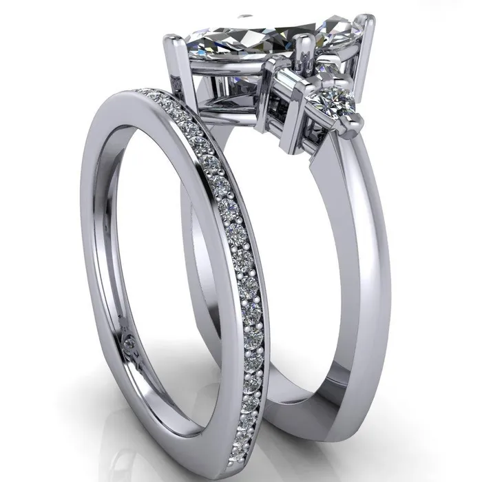 Alivia Marquise Center Stone Split Diamond Euro Shank Ring Fire Brilliance Rings