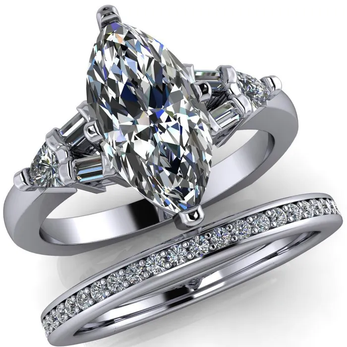 Alivia Marquise Center Stone Split Diamond Euro Shank Ring Fire Brilliance Rings