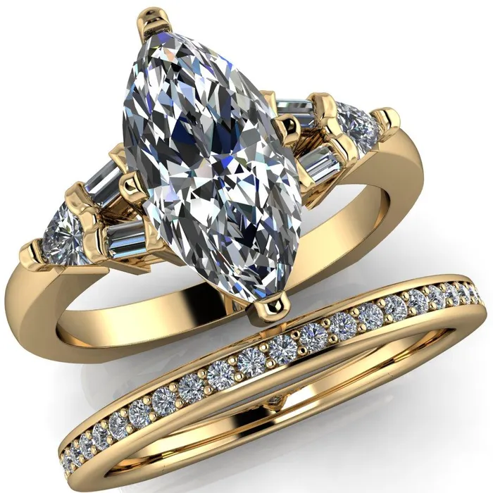 Alivia Marquise Center Stone Split Diamond Euro Shank Ring Fire Brilliance Rings