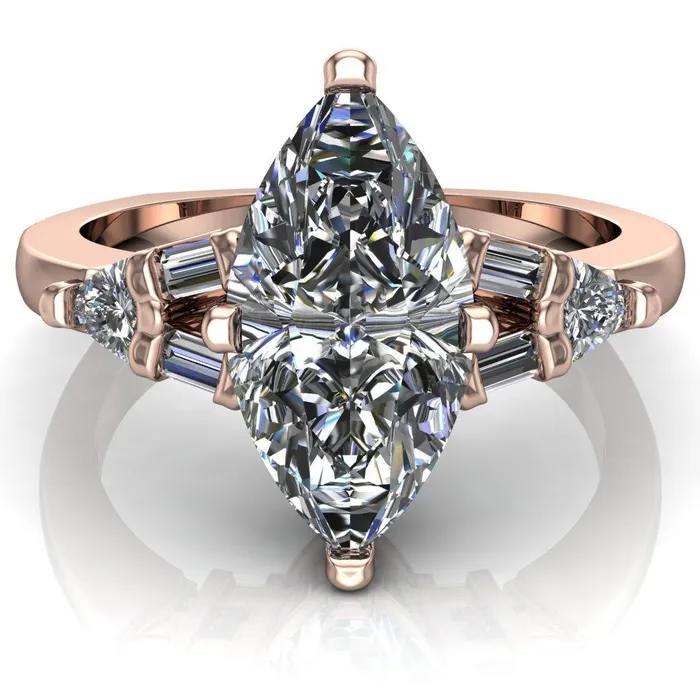 Alivia Marquise Center Stone Split Diamond Euro Shank Ring Fire Brilliance Rings