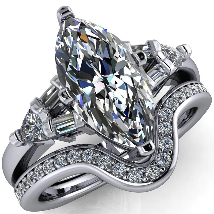 Alivia Marquise Center Stone Split Diamond Euro Shank Ring Fire Brilliance Rings