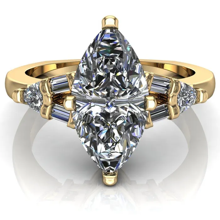 Alivia Marquise Center Stone Split Diamond Euro Shank Ring Fire Brilliance Rings