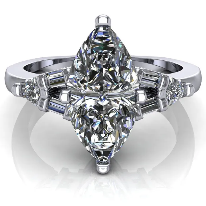 Alivia Marquise Center Stone Split Diamond Euro Shank Ring Fire Brilliance Rings