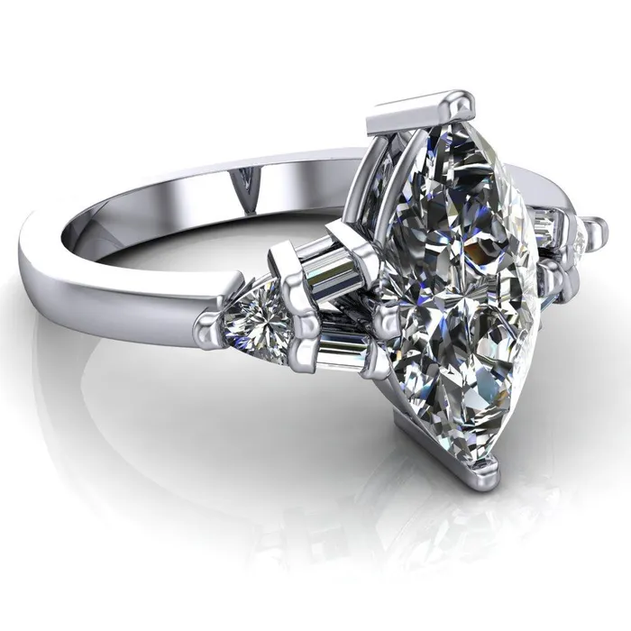 Alivia Marquise Center Stone Split Diamond Euro Shank Ring Fire Brilliance Rings