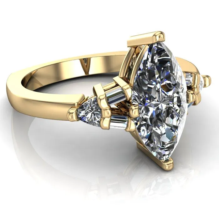 Alivia Marquise Center Stone Split Diamond Euro Shank Ring Fire Brilliance Rings