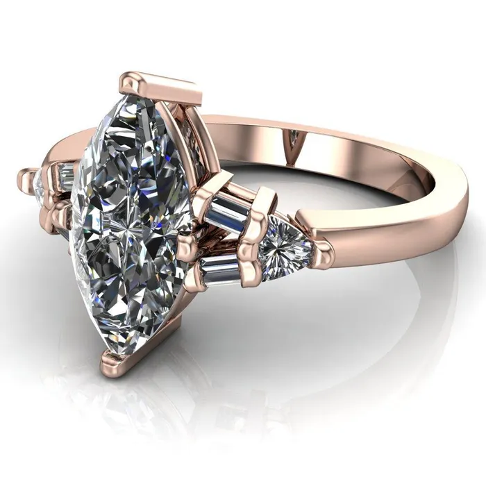 Alivia Marquise Center Stone Split Diamond Euro Shank Ring Fire Brilliance Rings