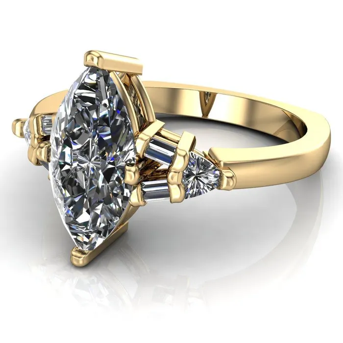 Alivia Marquise Center Stone Split Diamond Euro Shank Ring Fire Brilliance Rings