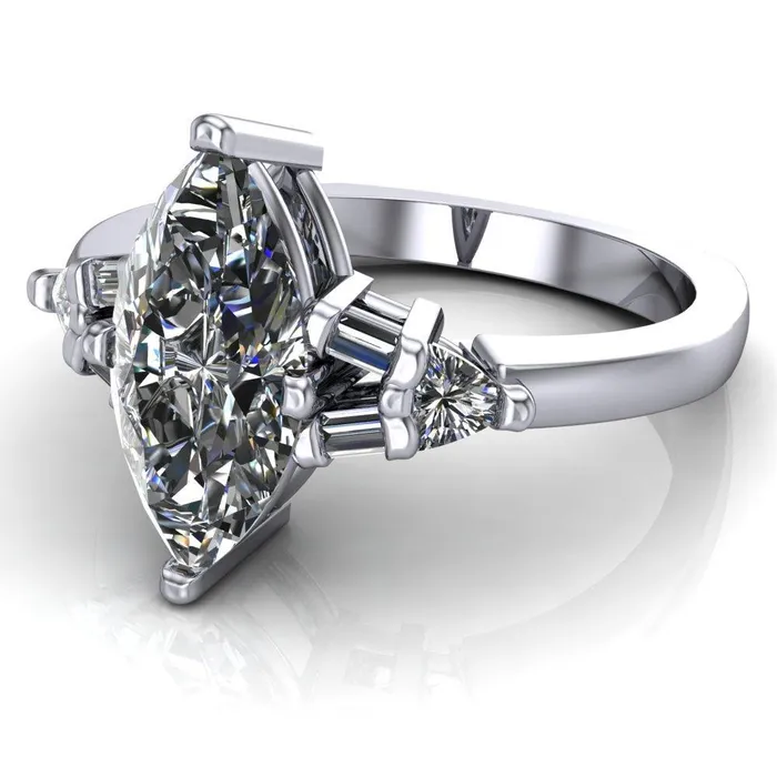 Alivia Marquise Center Stone Split Diamond Euro Shank Ring Fire Brilliance Rings