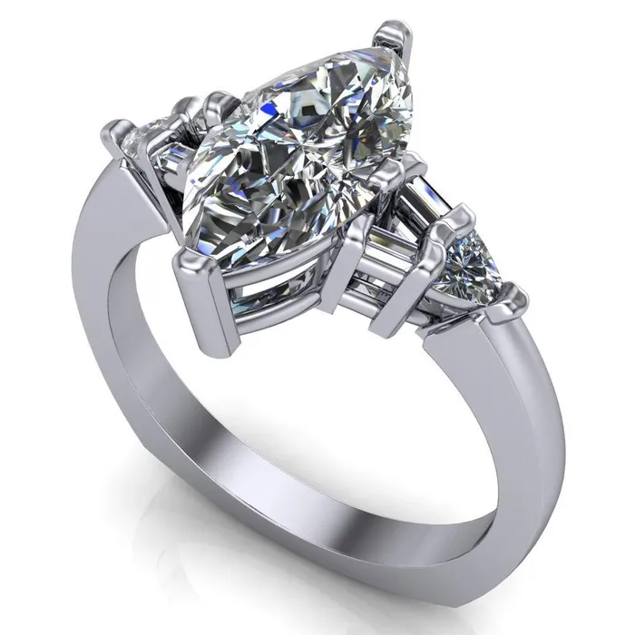 Alivia Marquise Center Stone Split Diamond Euro Shank Ring Fire Brilliance Rings