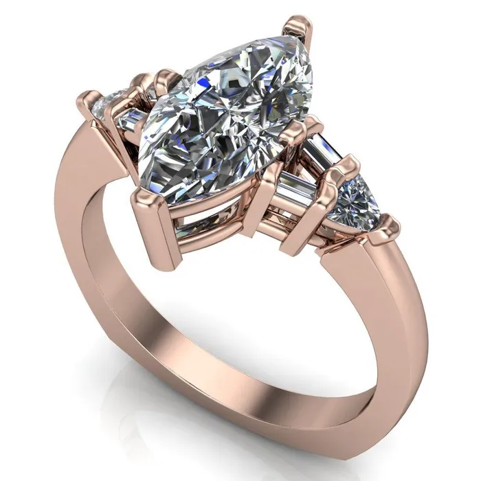 Alivia Marquise Center Stone Split Diamond Euro Shank Ring Fire Brilliance Rings
