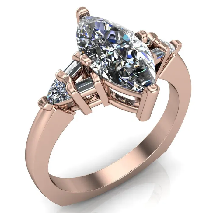 Alivia Marquise Center Stone Split Diamond Euro Shank Ring Fire Brilliance Rings