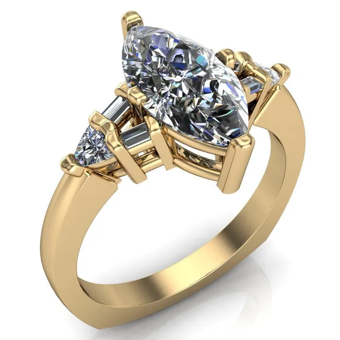 Alivia Marquise Center Stone Split Diamond Euro Shank Ring Fire Brilliance Rings