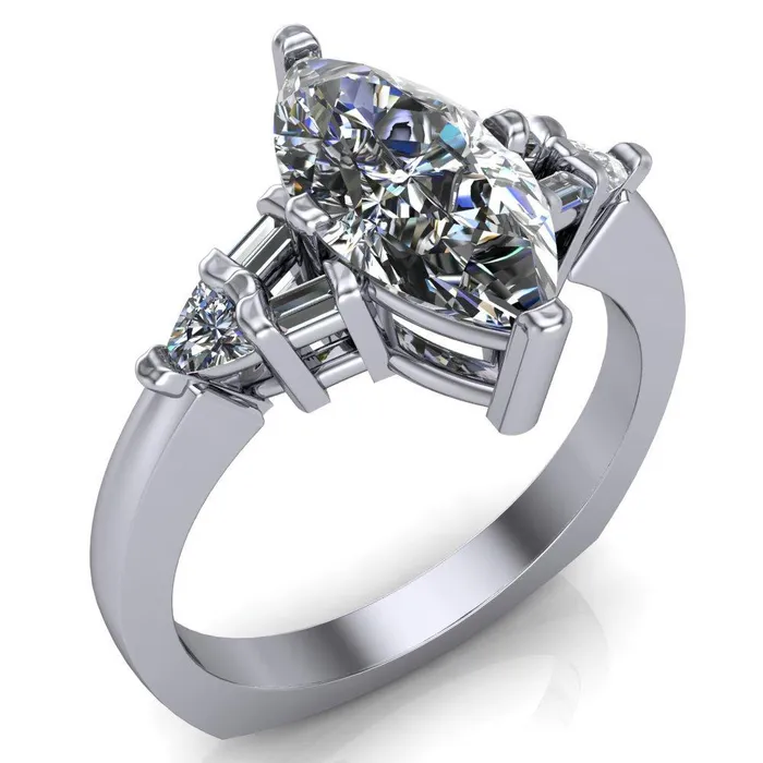 Alivia Marquise Center Stone Split Diamond Euro Shank Ring Fire Brilliance Rings