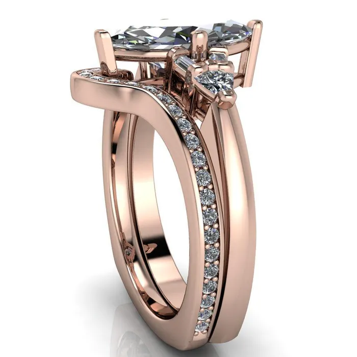 Alivia Marquise Center Stone Split Diamond Euro Shank Ring Fire Brilliance Rings