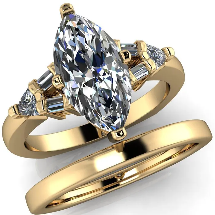 Alivia Marquise Center Stone Split Diamond Euro Shank Ring Fire Brilliance Rings