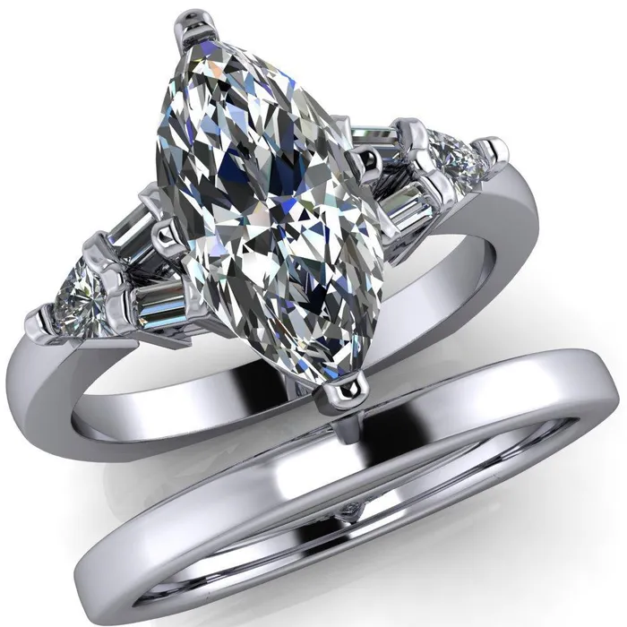 Alivia Marquise Center Stone Split Diamond Euro Shank Ring Fire Brilliance Rings