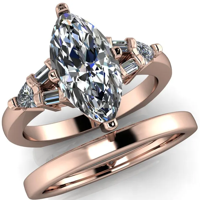 Alivia Marquise Center Stone Split Diamond Euro Shank Ring Fire Brilliance Rings