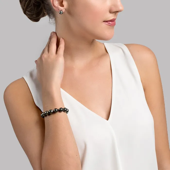 Bracelets spt Black Tahitian DropShape Pearl Bracelet AAA Quality Choose Size