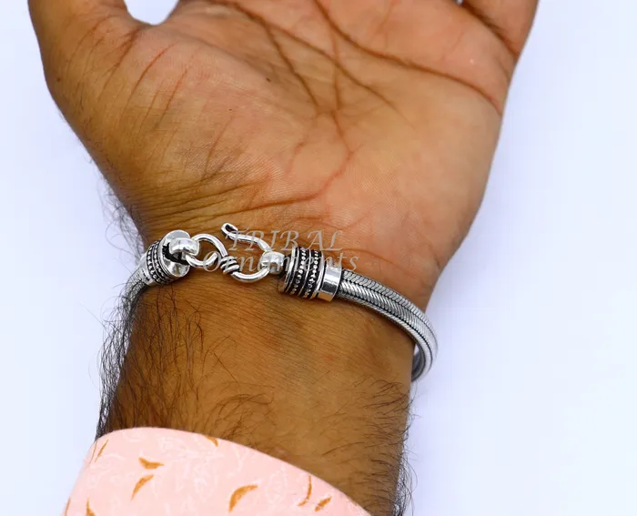 Bracelets TRIBAL ORNAMENTS 7MM 925 sterling silver handmade amazing snake chain flexible unisex D shape half round bracelet elegant wrist belt bracelet india sbr377