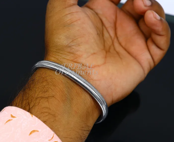 Bracelets TRIBAL ORNAMENTS 7MM 925 sterling silver handmade amazing snake chain flexible unisex D shape half round bracelet elegant wrist belt bracelet india sbr377