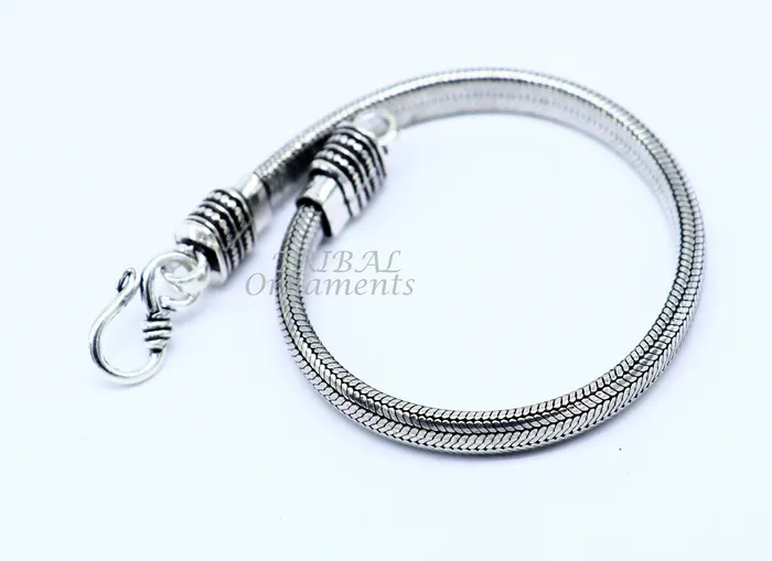 Bracelets TRIBAL ORNAMENTS 7MM 925 sterling silver handmade amazing snake chain flexible unisex D shape half round bracelet elegant wrist belt bracelet india sbr377