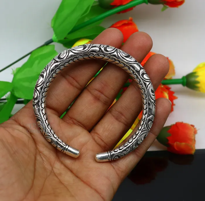 Bracelets TRIBAL ORNAMENTS 925 Sterling silver handmade fabulous chitai work customized bangle bracelet kada with pearl unisex personalized tribal jewelry nsk450 Bracelets TRIBAL ORNAMENTS 925 Sterling silver handmade fabulous chitai work customized bangle bracelet kada with pearl unisex personalized tribal jewelry nsk450