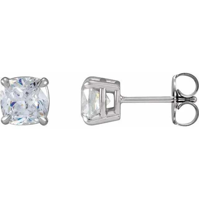 Charles Colvard Earrings Cushion Center 4 Prong Earrings