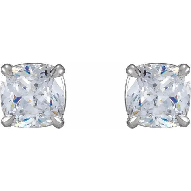 Charles Colvard Earrings Cushion Center 4 Prong Earrings