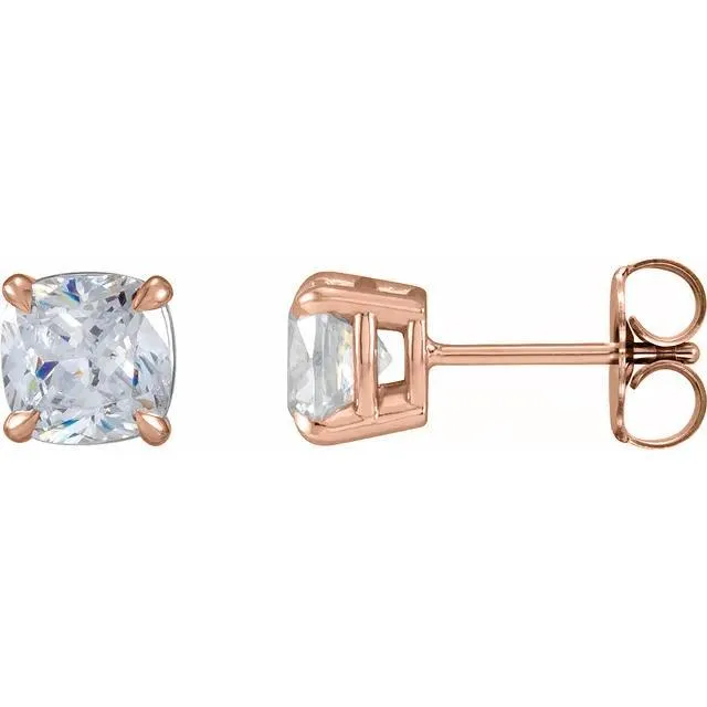 Charles Colvard Earrings Cushion Center 4 Prong Earrings