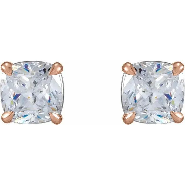 Charles Colvard Earrings Cushion Center 4 Prong Earrings
