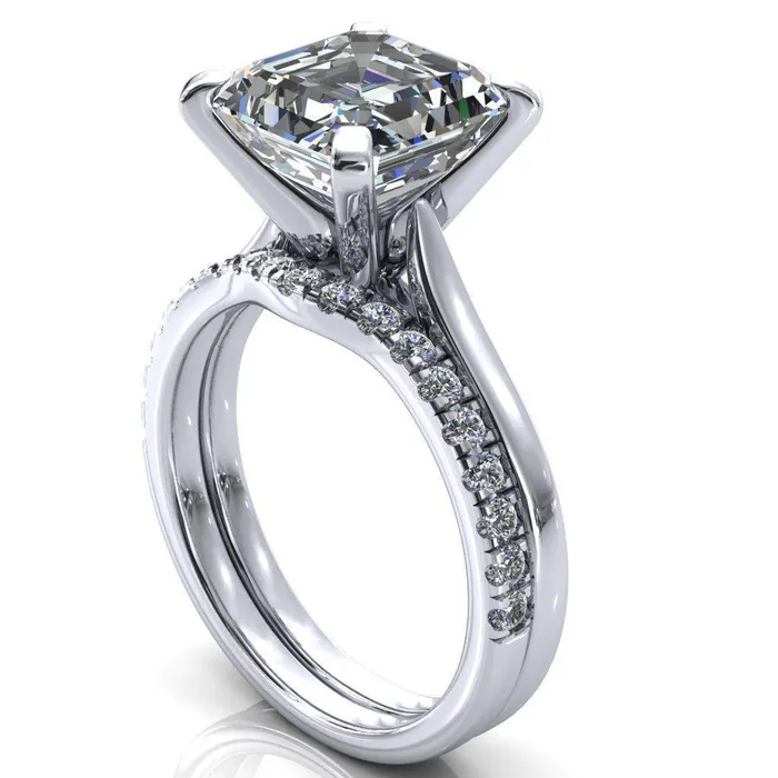 Darci Asscher Moissanite 4 Prong Cathedral Solitaire Engagement Ring Fire Brilliance Rings