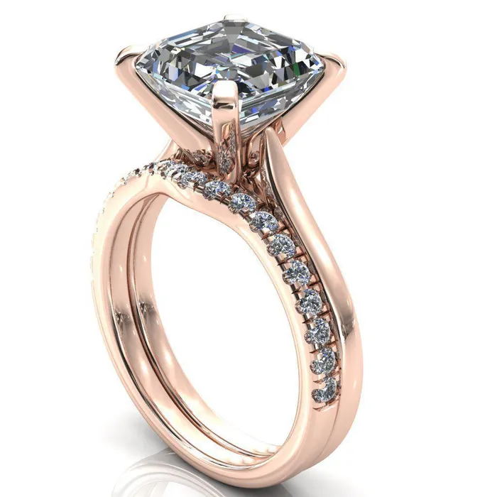 Darci Asscher Moissanite 4 Prong Cathedral Solitaire Engagement Ring Fire Brilliance Rings