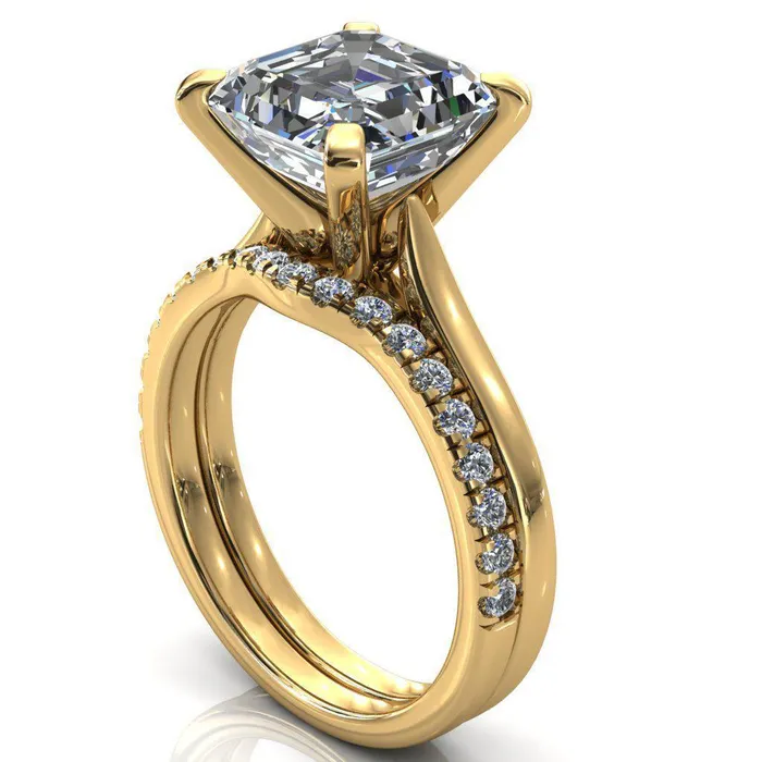 Darci Asscher Moissanite 4 Prong Cathedral Solitaire Engagement Ring Fire Brilliance Rings
