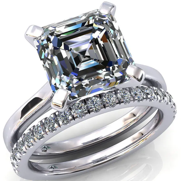 Darci Asscher Moissanite 4 Prong Cathedral Solitaire Engagement Ring Fire Brilliance Rings