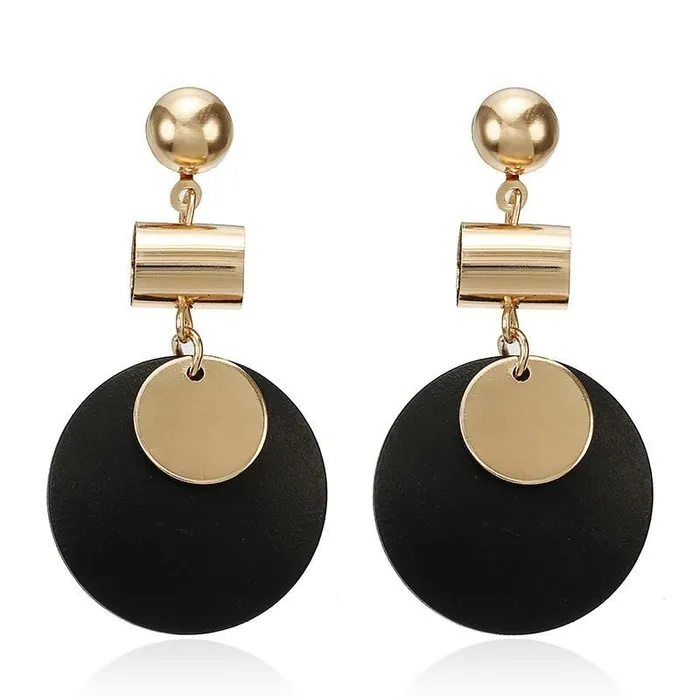 Earrings 01 E1053 Gold Black Wooden Circle Earrings