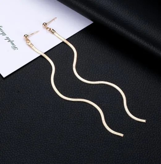Earrings 01 E771 Gold Long Chain Tassel Earrings