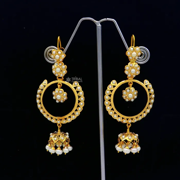 Earrings TRIBAL ORNAMENTS 22kt yellow gold handmade unique stylish filigree work hoops earring Drop dangle charm pearl earrings best functional jewelry er170 Earrings TRIBAL ORNAMENTS 22kt yellow gold handmade unique stylish filigree work hoops earring Drop dangle charm pearl earrings best functional jewelry er170
