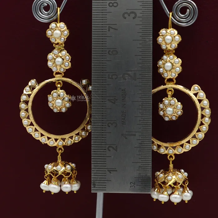Earrings TRIBAL ORNAMENTS 22kt yellow gold handmade unique stylish filigree work hoops earring Drop dangle charm pearl earrings best functional jewelry er170