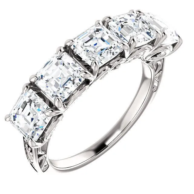 Estella Asscher Moissanite Filigree Scrolls Engagement Band Fire Brilliance Rings Estella Asscher Moissanite Filigree Scrolls Engagement Band Fire Brilliance Rings