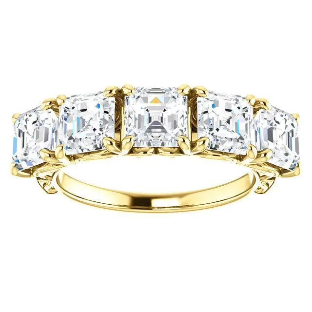 Estella Asscher Moissanite Filigree Scrolls Engagement Band Fire Brilliance Rings