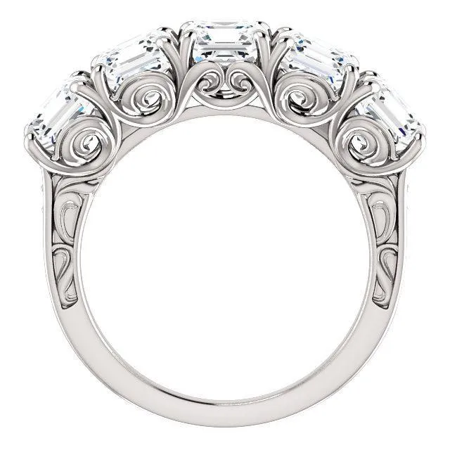 Estella Asscher Moissanite Filigree Scrolls Engagement Band Fire Brilliance Rings