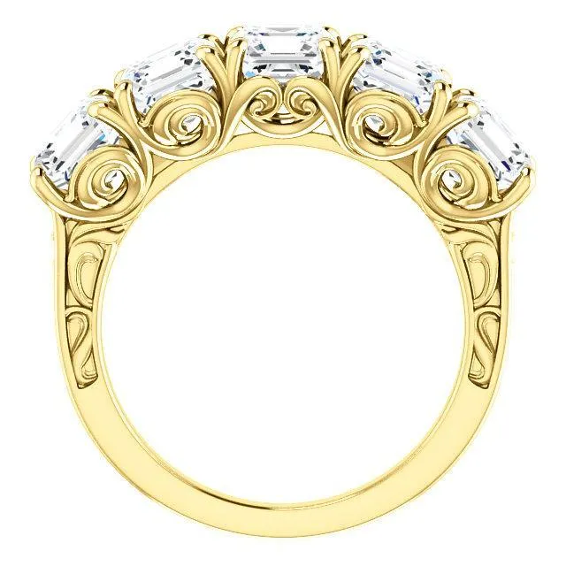 Estella Asscher Moissanite Filigree Scrolls Engagement Band Fire Brilliance Rings