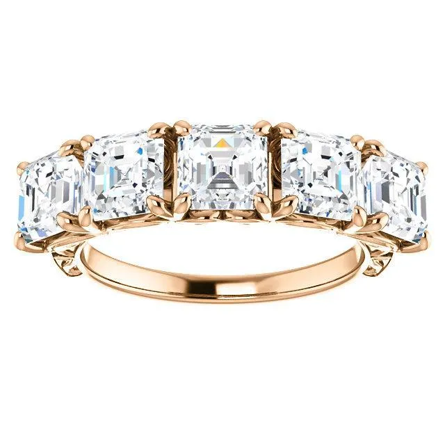 Estella Asscher Moissanite Filigree Scrolls Engagement Band Fire Brilliance Rings